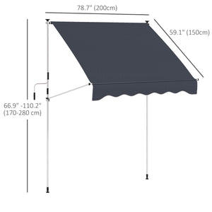 6.6'x5' Manual Retractable Patio Awning Sun Shelter Window Door Deck Canopy, Water Resistant UV Protector, Black