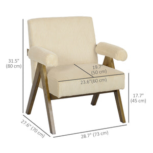Fauteuil d'appoint en velours côtelé avec assise large et accoudoirs rembourrés, beige