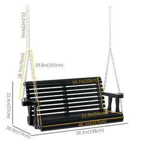 Balancelle 2 places en bois avec porte-gobelet et chaînes, noire