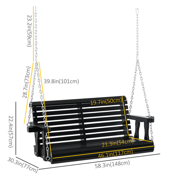 Balancelle 2 places en bois avec porte-gobelet et chaînes, noire