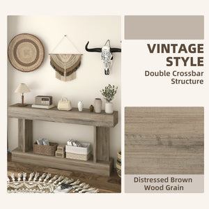 Console style vintage, étroite, avec étagère de rangement, marron clair