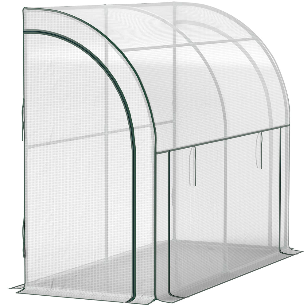 Lean-to greenhouse with zippered doors and windows, white