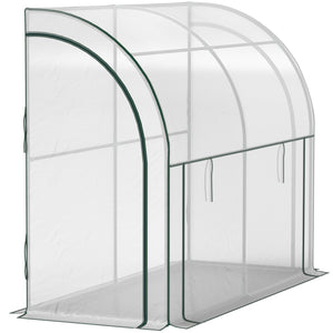 Lean-to greenhouse with zippered doors and windows, white