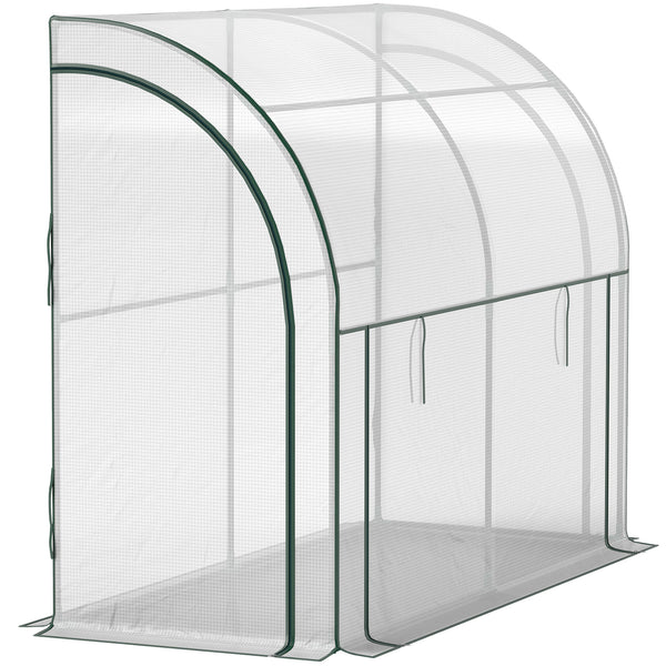 Lean-to greenhouse with zippered doors and windows, white