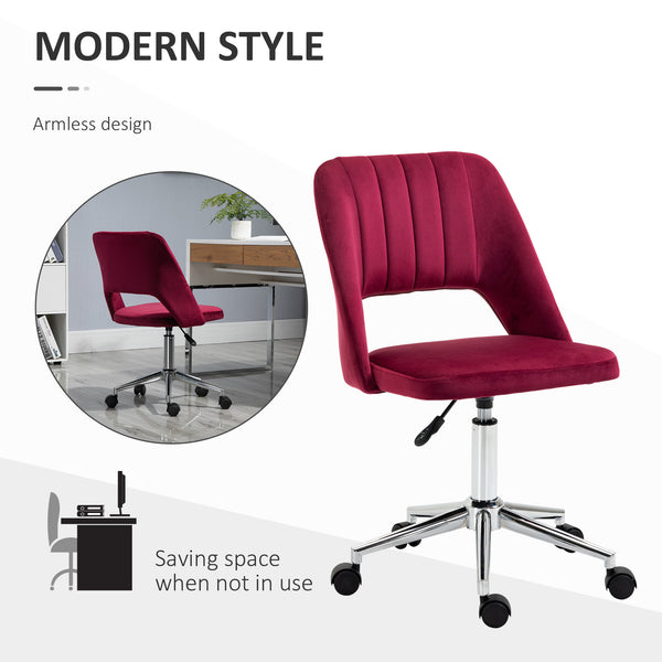 Red velvet mid-back office chair