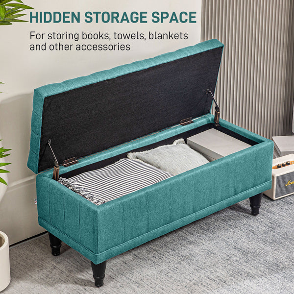 Pouf de rangement en tissu lin avec capitonnage à boutons, vert