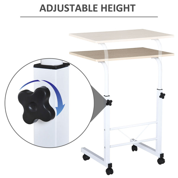 Bureau debout mobile à hauteur réglable avec roulettes, bois naturel