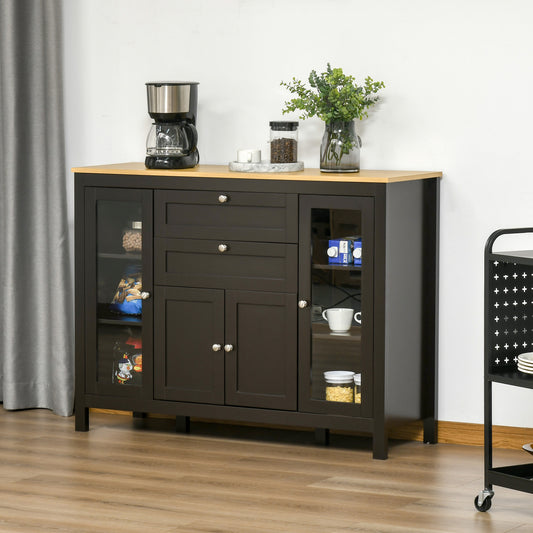 HOMCOM sideboard with 2 drawers, 3 storage spaces, glass doors and adjustable shelves, dark brown
