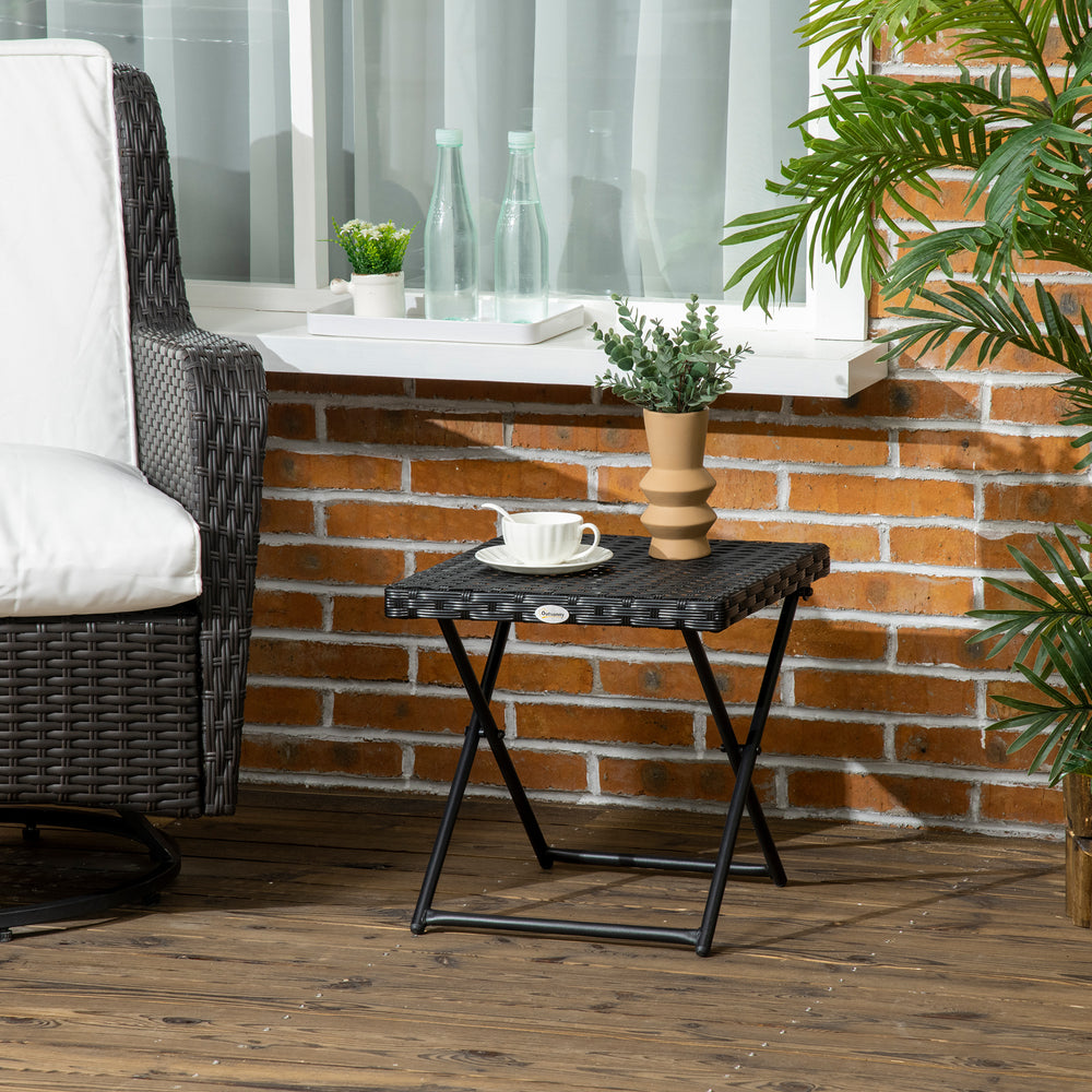 Table basse de jardin pliante en rotin synthétique, noire