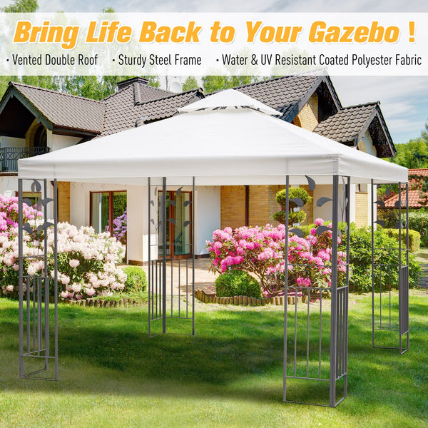 Gazebo 10 x 10 en métal avec structure décorative et toit ventilé, couleur crème