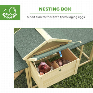 Wooden chicken coop with nesting box, run, ramp and tray