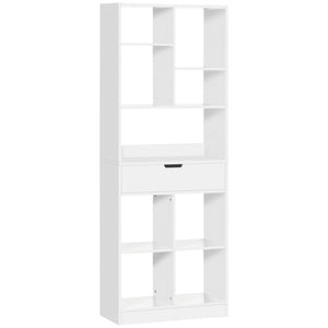Bibliothèque haute avec tiroir, bibliothèque autoportante pour chambre, salon, bureau, blanc