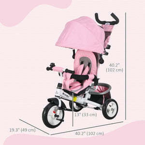 6 in 1 Toddler Tricycle for 1-5 Years Old with Parent Handle, Pink