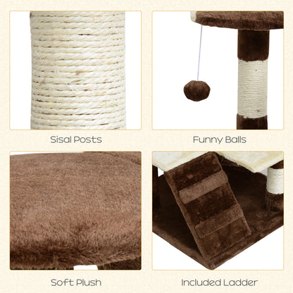 53" Cat Tree with Scratching Post, Large Multi-Level Kitten Playhouse