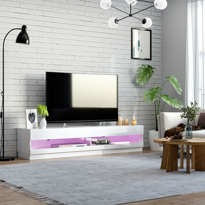 HOMCOM Illuminated TV Stand for TVs up to 75 inches, TV Cabinet with Storage for Living Room, Glossy White