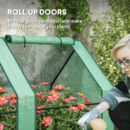 Outsunny Mini Portable Tunnel Greenhouse for Plants and Flowers, Warm Greenhouse with Zippered Roll-Up Doors, Green