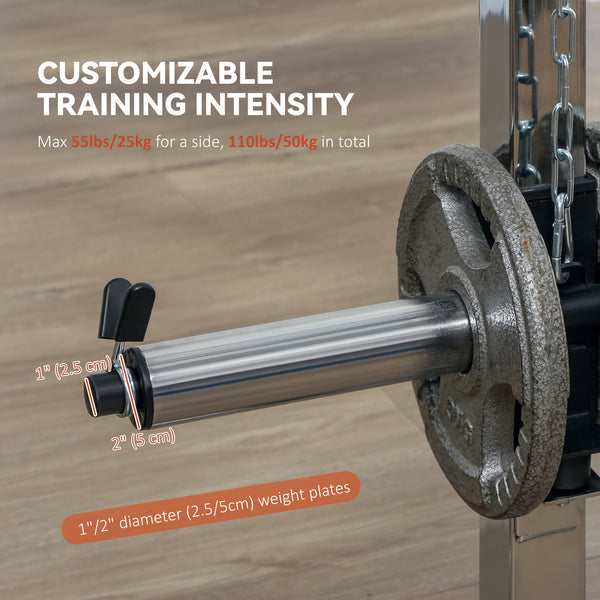 Machine à squat 3 en 1 avec système de câbles croisés, station de traction, rack à squats à 16 niveaux et barre d'haltères