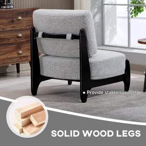 Fauteuil d'appoint avec structure en bois d'hévéa, assise large, gris