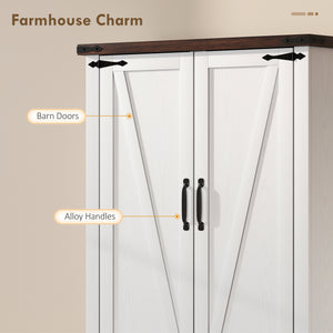 Armoire de rangement 53,5 po avec étagères réglables, 6 portes et étagères à épices pour salle à manger, blanche