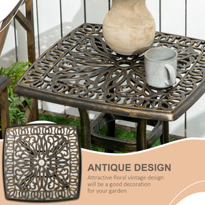 Aluminium Outdoor Side Table with Umbrella Hole, 21" Square Patio Coffee Table End Table, Bronze