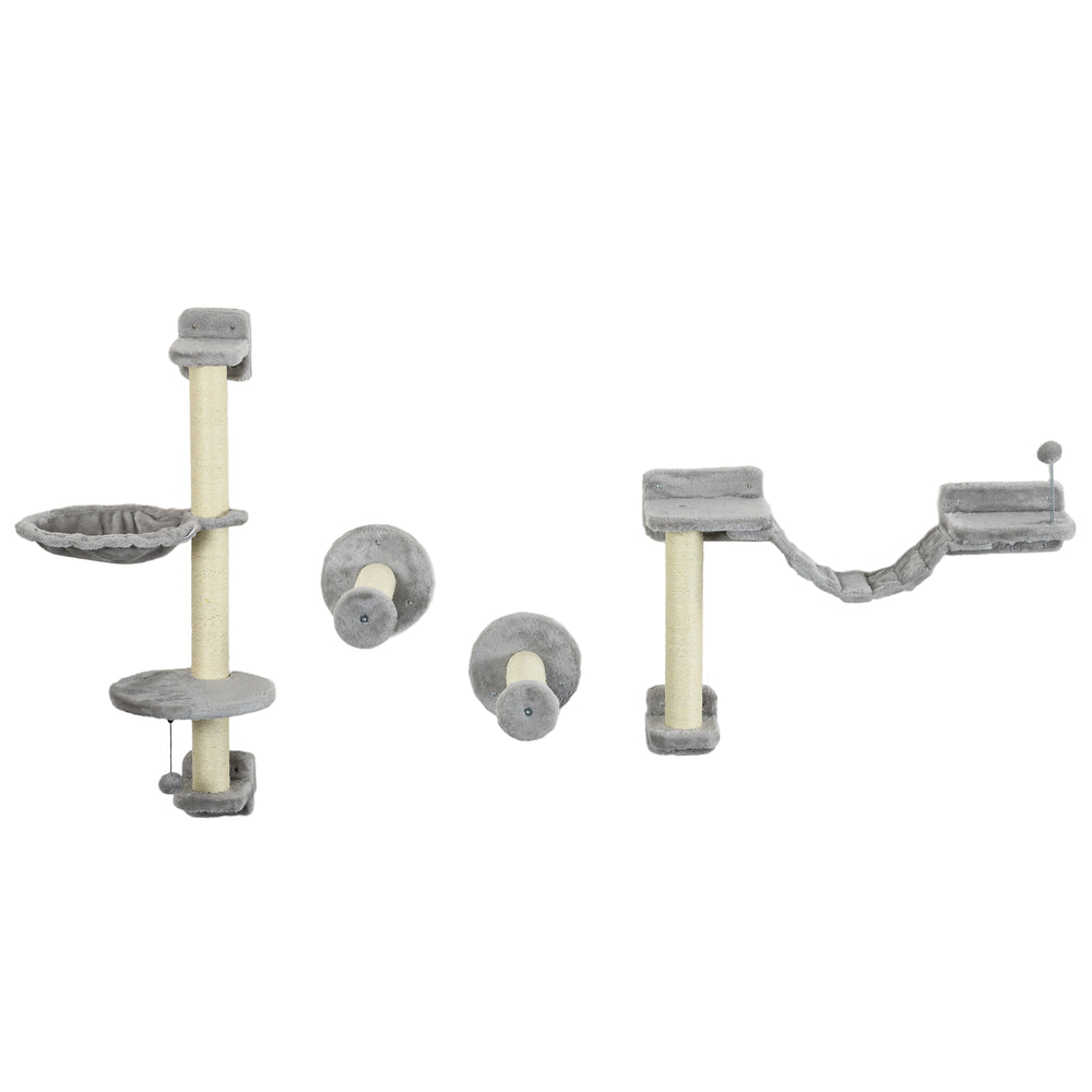 Étagères murales pour chat avec hamac, griffoir, échelle et balles, gris