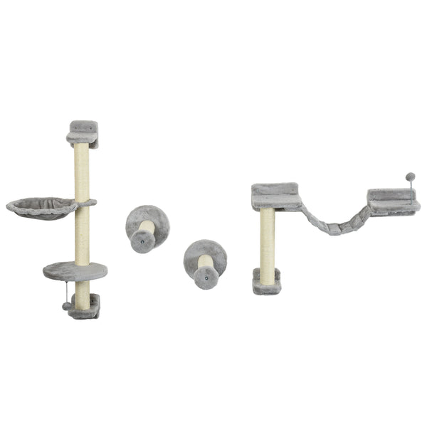 Étagères murales pour chat avec hamac, griffoir, échelle et balles, gris