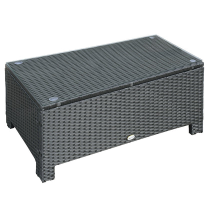 Outsunny Rattan Coffee Table, Patio Side Table, Handwoven Wicker Furniture with Tempered Glass Top, Black