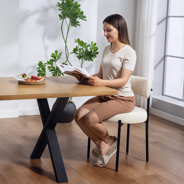 Lot de 4 chaises de cuisine modernes avec revêtement en velours côtelé beige