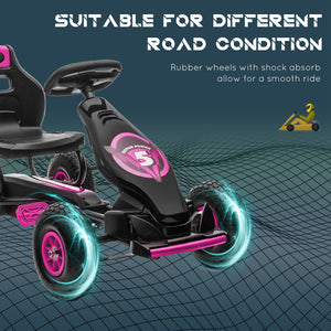 Kart à pédales avec siège réglable, roues en caoutchouc absorbant les chocs, rose
