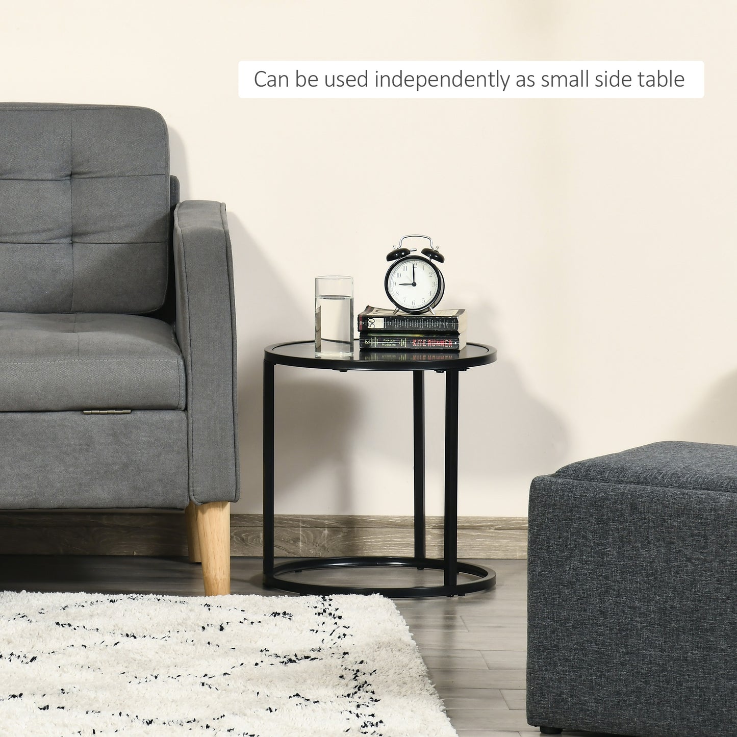 Lot de 2 tables basses rondes modernes avec plateau en faux marbre et cadre en métal, noir