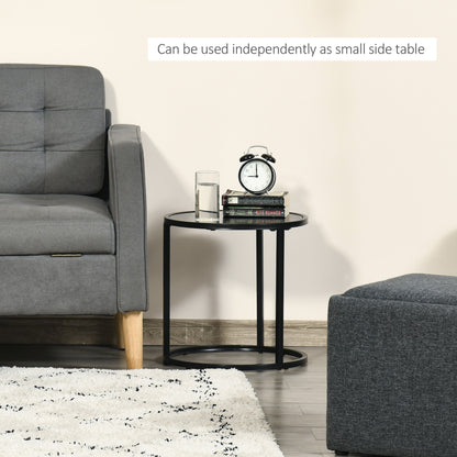 Lot de 2 tables basses rondes modernes avec plateau en faux marbre et cadre en métal, noir