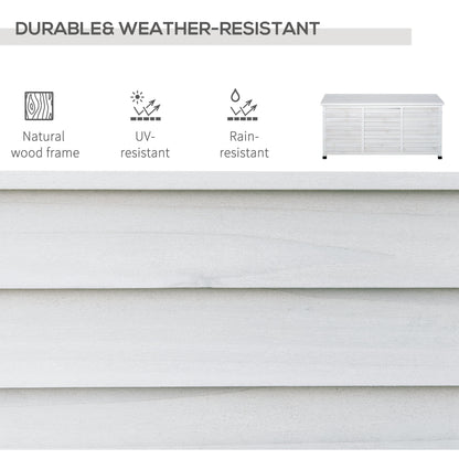 Coffre de rangement en bois Outsunny de 75 gallons pour terrasse, banc, jardin, arrière-cour, extérieur, avec fente d'aération et finition résistante aux intempéries, blanc
