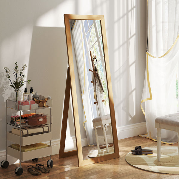 Miroir sur pied 58" x 20", miroir intégral pour chambre à coucher, chêne