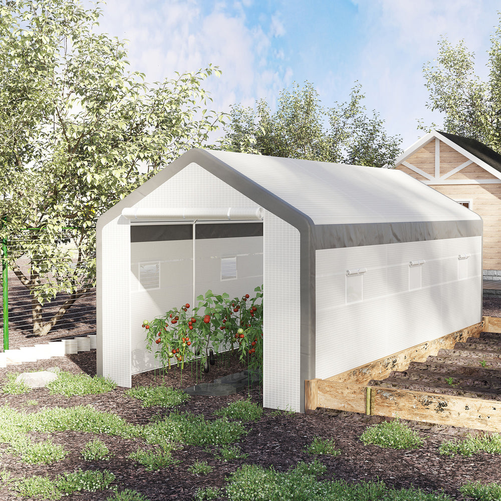 Garden greenhouse, wind resistance level 5, roll-up doors, white