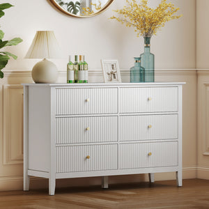 Modern 6-drawer chest, fluted design for bedroom, living room, hallway, Colour: white.