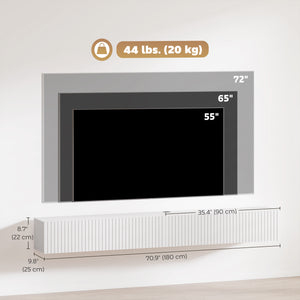 71" Floating Wall-Mounted TV Unit for TVs up to 72 inches, Multimedia Console with 2 Fluted Drop-Down Doors, Cable Management, White