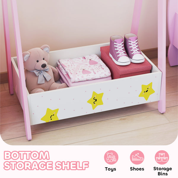 Portant à vêtements avec étagère de rangement et cintres, rose