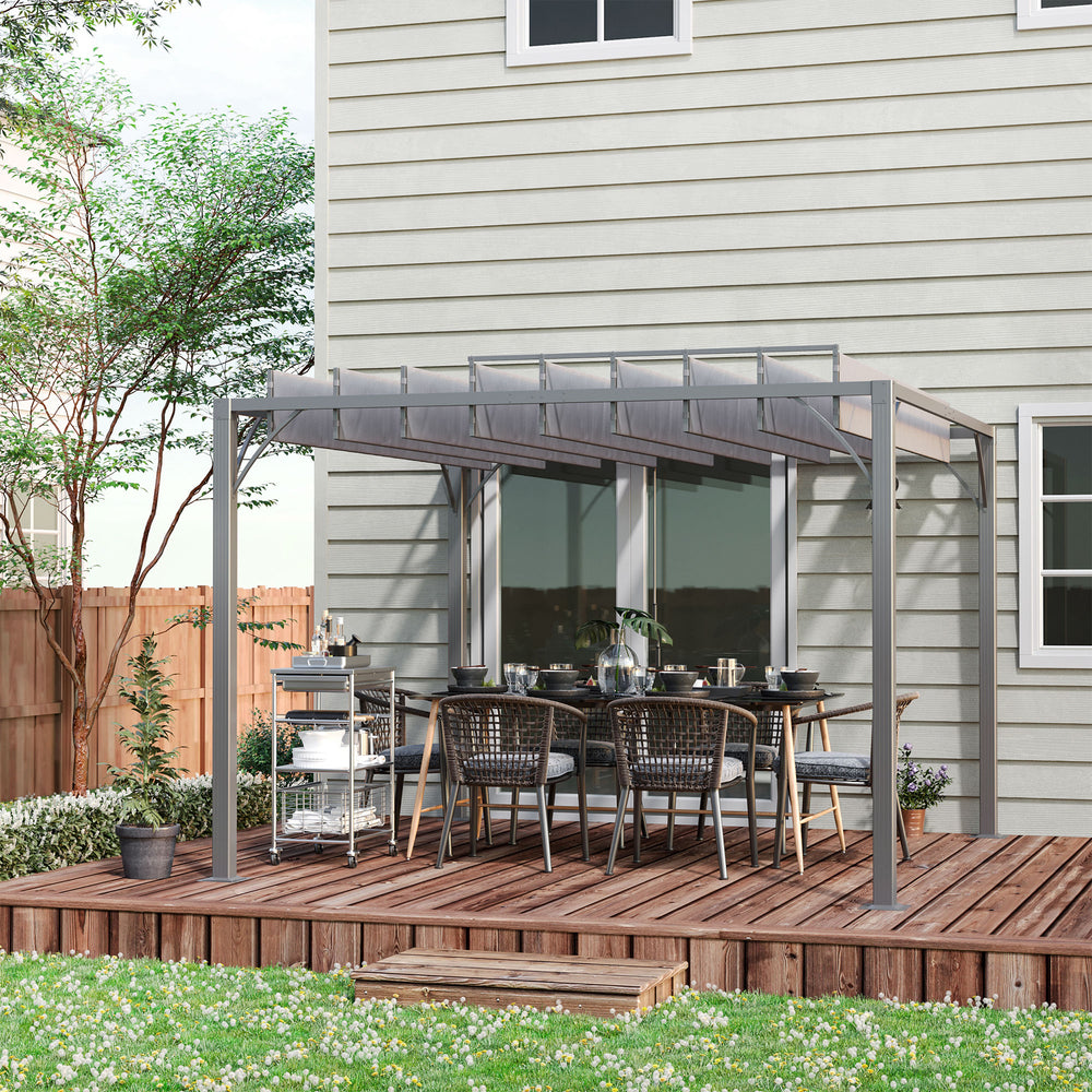 Pergola 10 x 10 avec toit rétractable à lames orientables, grise