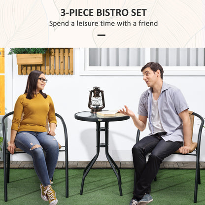 Outsunny 3-Piece Wicker Outdoor Furniture Set with 2 Stacking Chairs and Tempered Glass Coffee Table for Garden Backyard, Brown