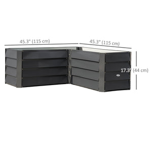 L-shaped raised garden bed in galvanized steel, 114 x 114 x 43 cm, dark grey