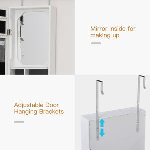 Armoire à bijoux avec miroir, 18 lumières LED, blanc
