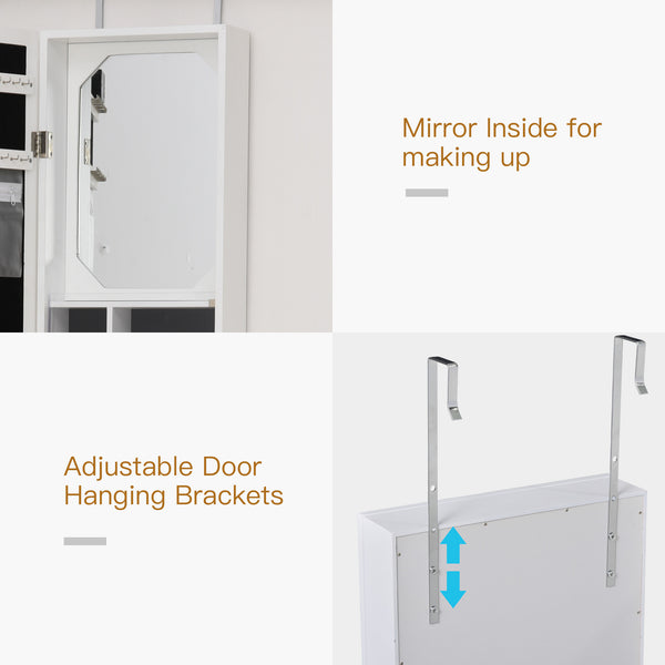 Armoire à bijoux avec miroir, 18 lumières LED, blanc