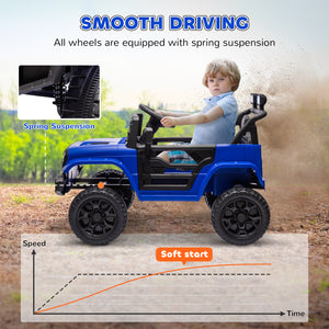 Jeep 12V, voiture électrique pour enfants avec télécommande, suspension, 3 vitesses, phares USB et musique, bleu foncé