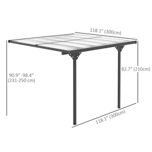 Pergola 10' x 10' avec toit rigide en polycarbonate, hauteur réglable, cadre en aluminium, protection UV, gris