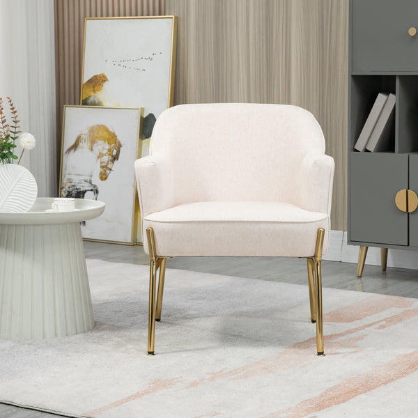Fauteuil d'appoint moderne en tissu avec pieds en métal, blanc crème