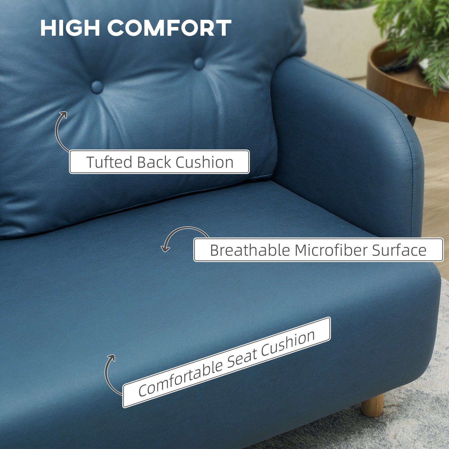 HOMCOM 58" 2-seater sofa, modern 2-seater sofa, upholstered, solid wood frame, navy blue