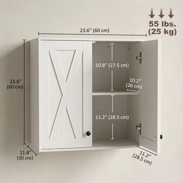 Armoire murale de salle de bain avec 2 portes et tablettes ajustables, blanc