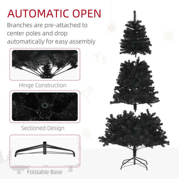 Sapins de Noël artificiels noir de 6 pieds avec ouverture automatique et base en acier