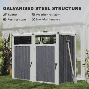 Lockable outdoor double bin shelter with hinged lid, dark grey