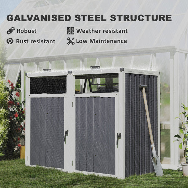 Lockable outdoor double bin shelter with hinged lid, dark grey